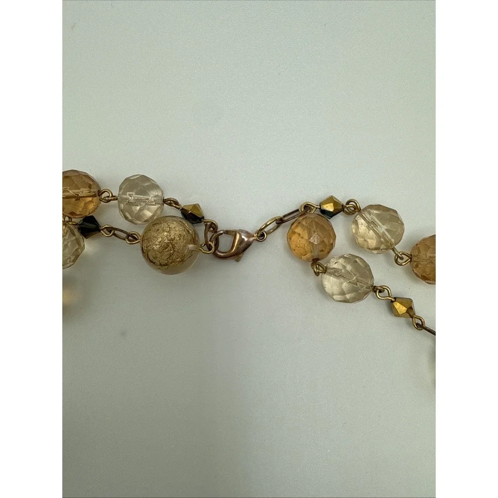 Mary Kay Adjustable Versatile Necklace Gold Tone Chain W/ Clear Gold Brown Beads